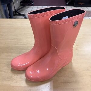 UGG Rain Boots Womens Size 8 Pink Rubber Mid Calf Waterproof Made USA Lined